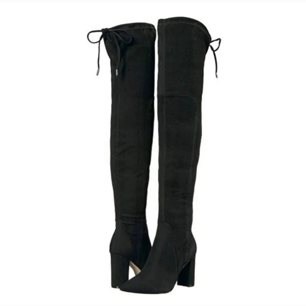 NWT Marc Fisher Octavie Black Suede Over The Knee Boots Block Heel Sz 7
